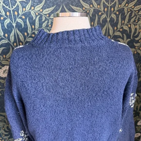 Vintage 90s Zip Up Fair Isle Nordic Snowflake Cotton & Ramie Cardigan - Picture 5 of 10